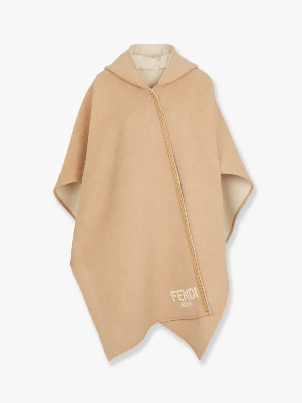 Fendi Wool and cashmere poncho with leather profiles sold by Siebentaschen