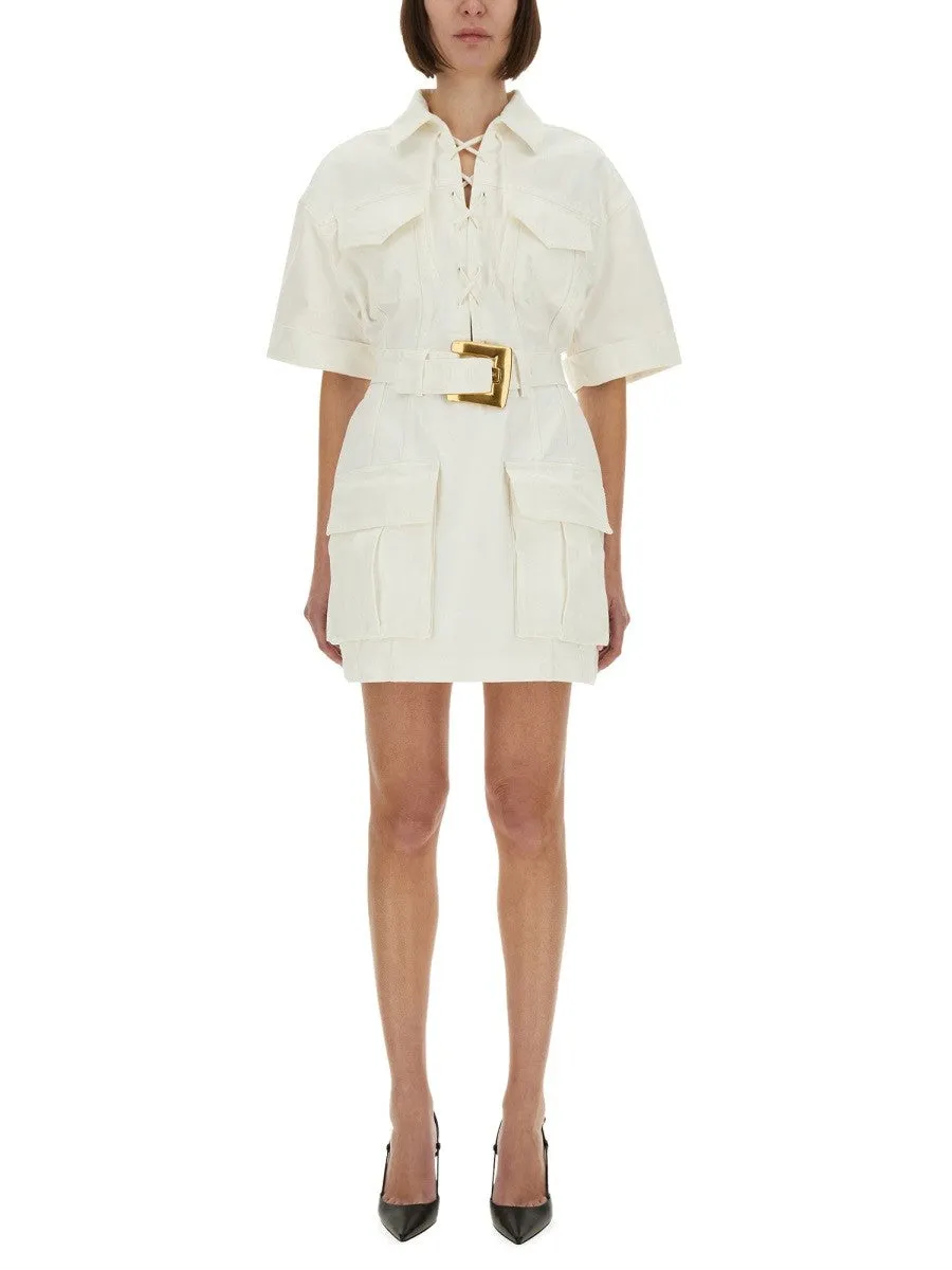 Balmain COTTON GABARDINE SHORT DRESS sold by Siebentaschen