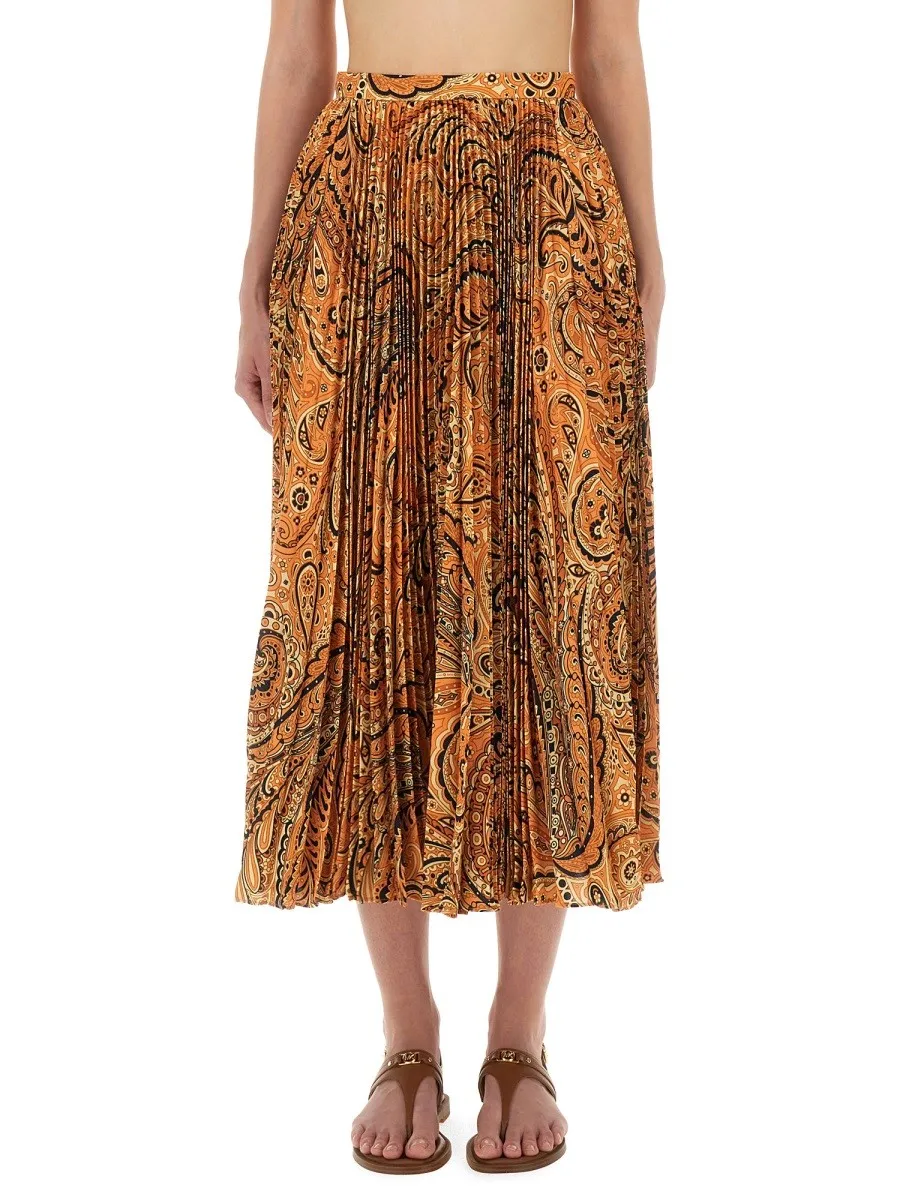 Etro PLEATED SABLÉ SKIRT WITH PRINT sold by Siebentaschen
