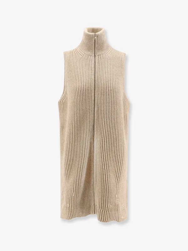 MM6 MAISON MARGIELA Sleeveless long wool blend cardigan with distressed effect sold by Siebentaschen