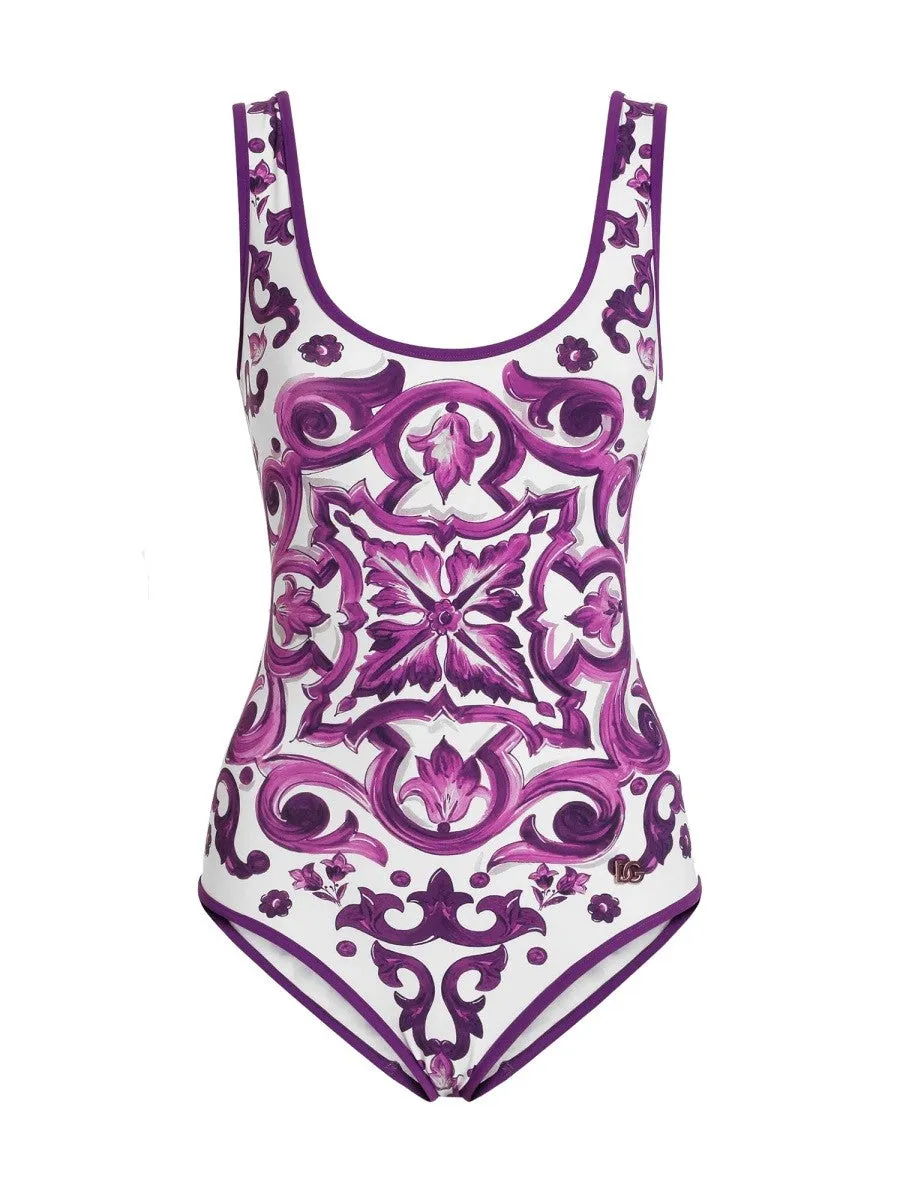 Dolce & Gabbana MAJOLICA PRINT ONE PIECE SWIMSUIT sold by Siebentaschen