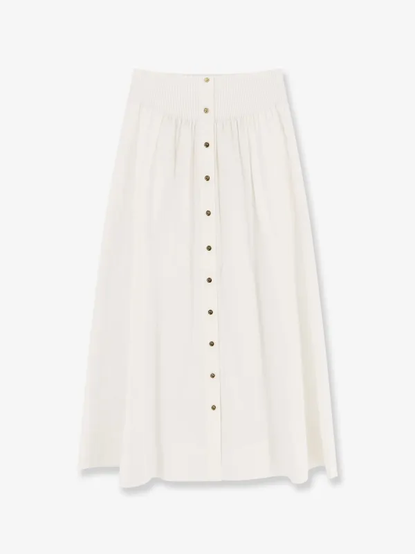 Tory Burch Cotton skirt with logoed buttons sold by Siebentaschen