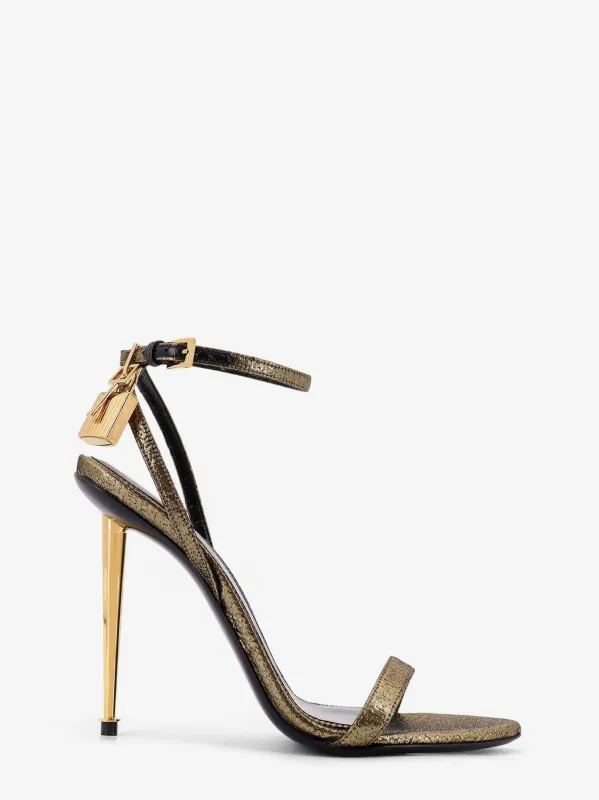 TOM FORD Laminated leather sandals with logoed padlock sold by Siebentaschen