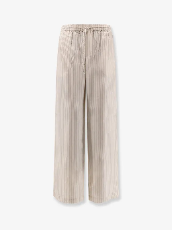 ROHE Silk striped trousers sold by Siebentaschen