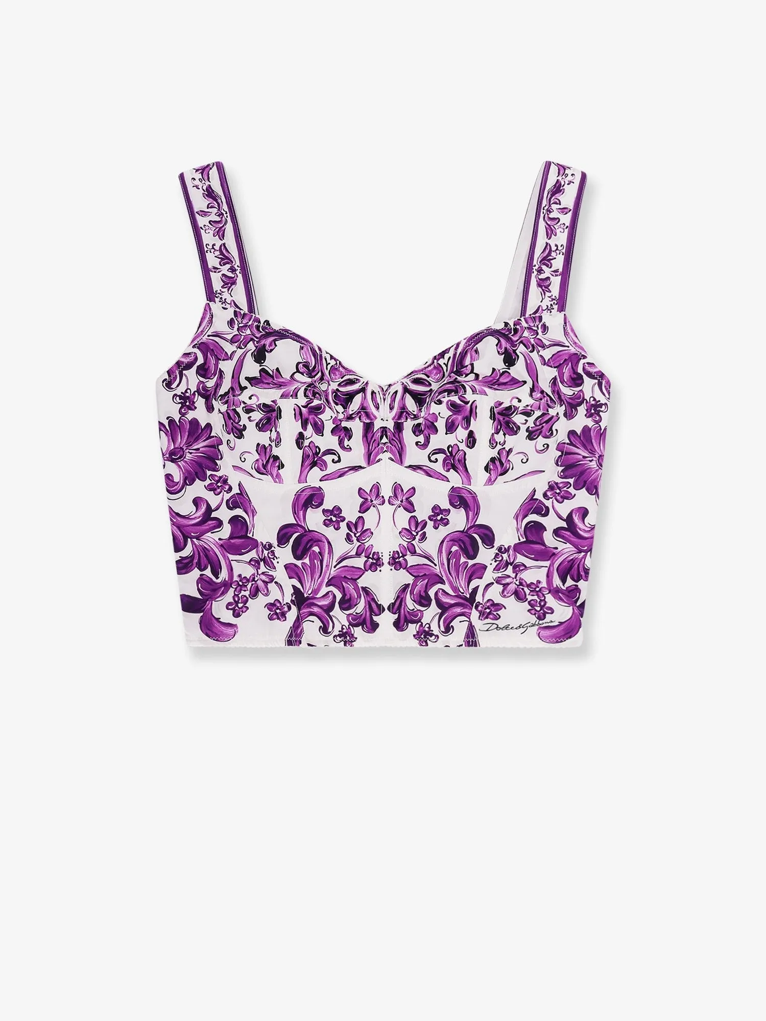 Dolce & Gabbana Cotton blend bustier top with Maiolica print sold by Siebentaschen
