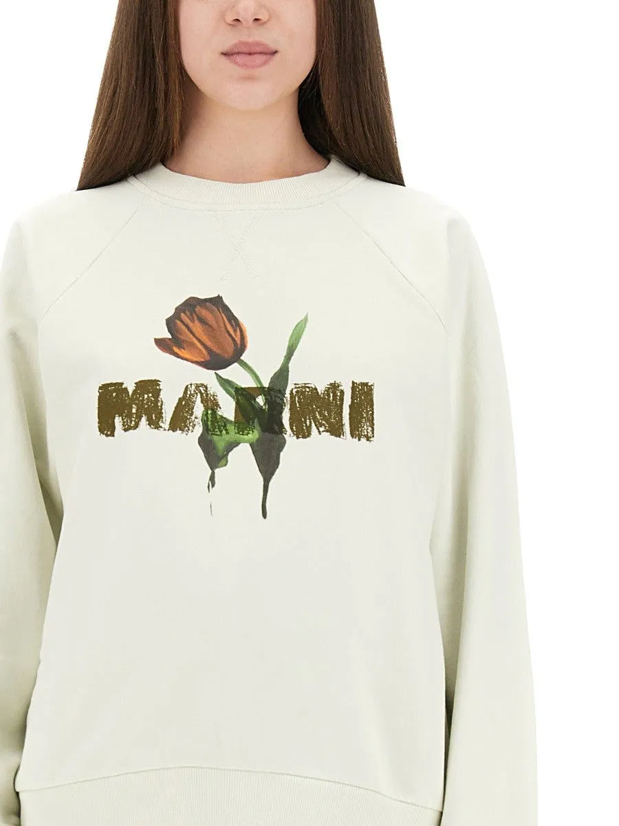 Marni WHITE COTTON SWEATSHIRT WITH TULIP PRINT sold by Siebentaschen product image thumbnail 2