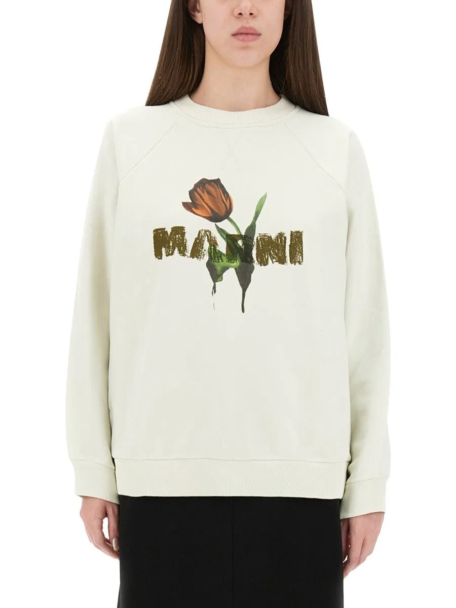 Marni WHITE COTTON SWEATSHIRT WITH TULIP PRINT sold by Siebentaschen product image thumbnail 3