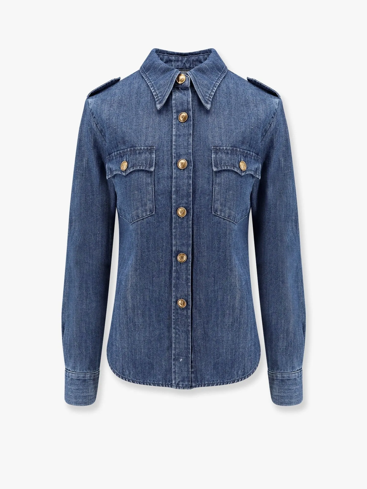 Valentino Denim shirt with vlogo buttons sold by Siebentaschen