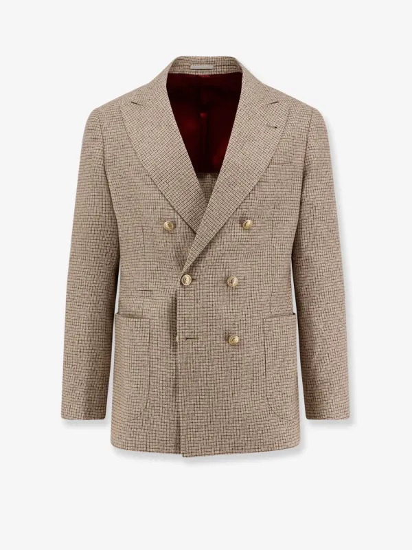 Brunello Cucinelli Silk, wool and cashmere double-breasted blazer sold by Siebentaschen