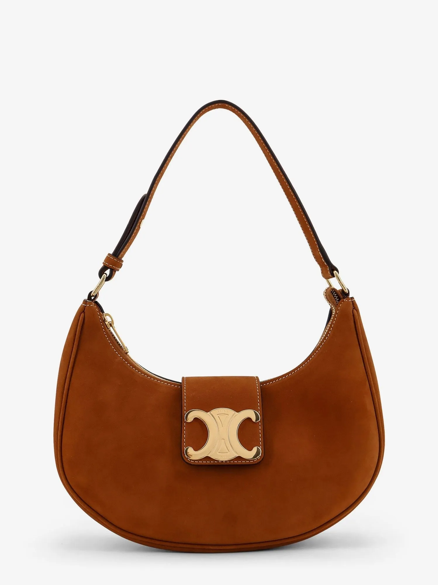 Celine Ava Medium Triomphe suede shoulder bag sold by Siebentaschen