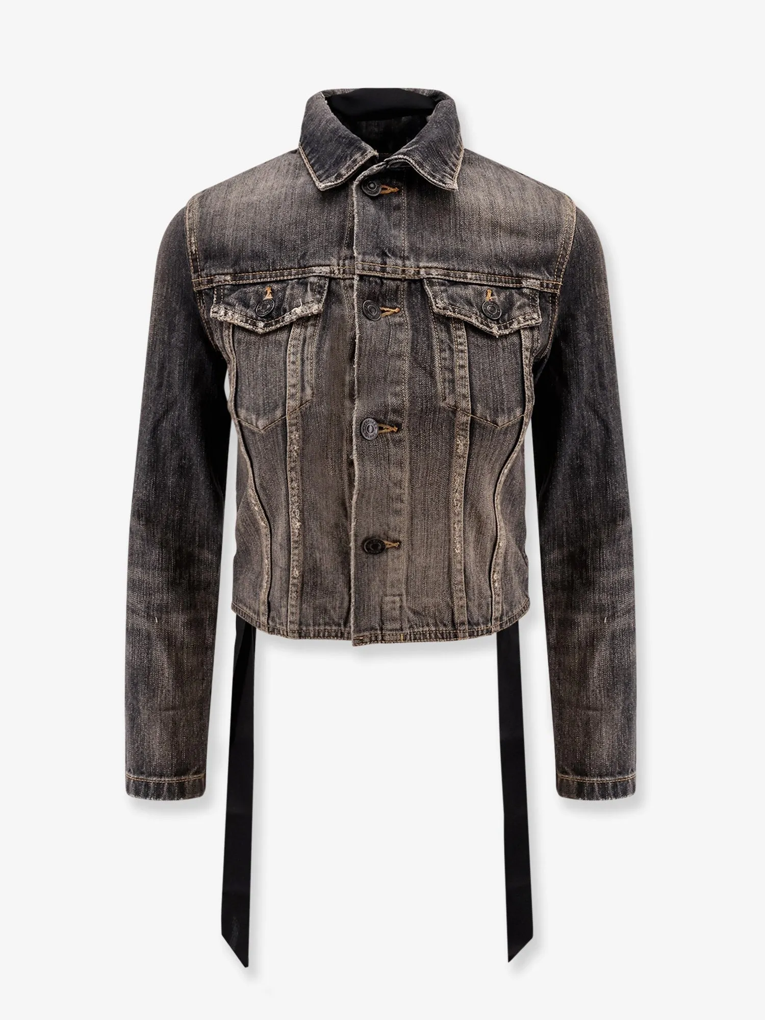 Balenciaga Denim jacket with satin laces sold by Siebentaschen