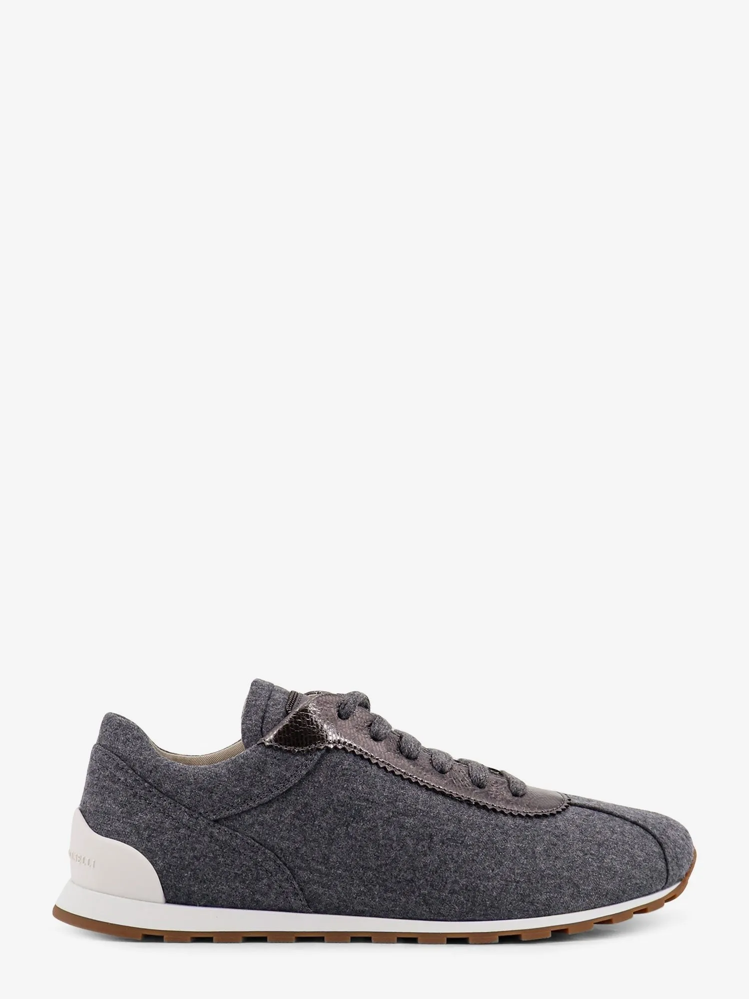 Brunello Cucinelli Low-top wool flannel sneakers with leather profiles sold by Siebentaschen