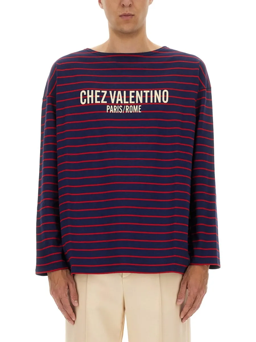Valentino LONG SLEEVE T-SHIRT WITH "CHEZ VALENTINO" PRINT sold by Siebentaschen