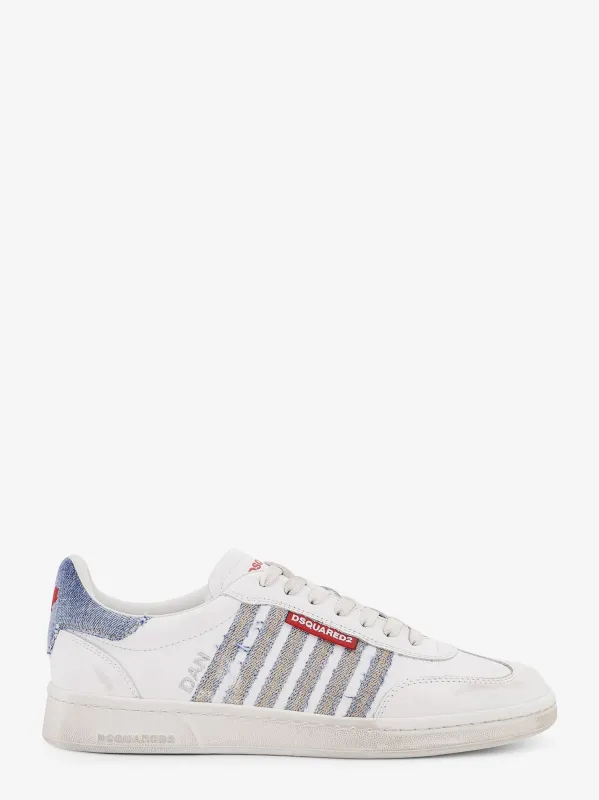 Dsquared2 Low-top leather sneakers with denim profiles sold by Siebentaschen