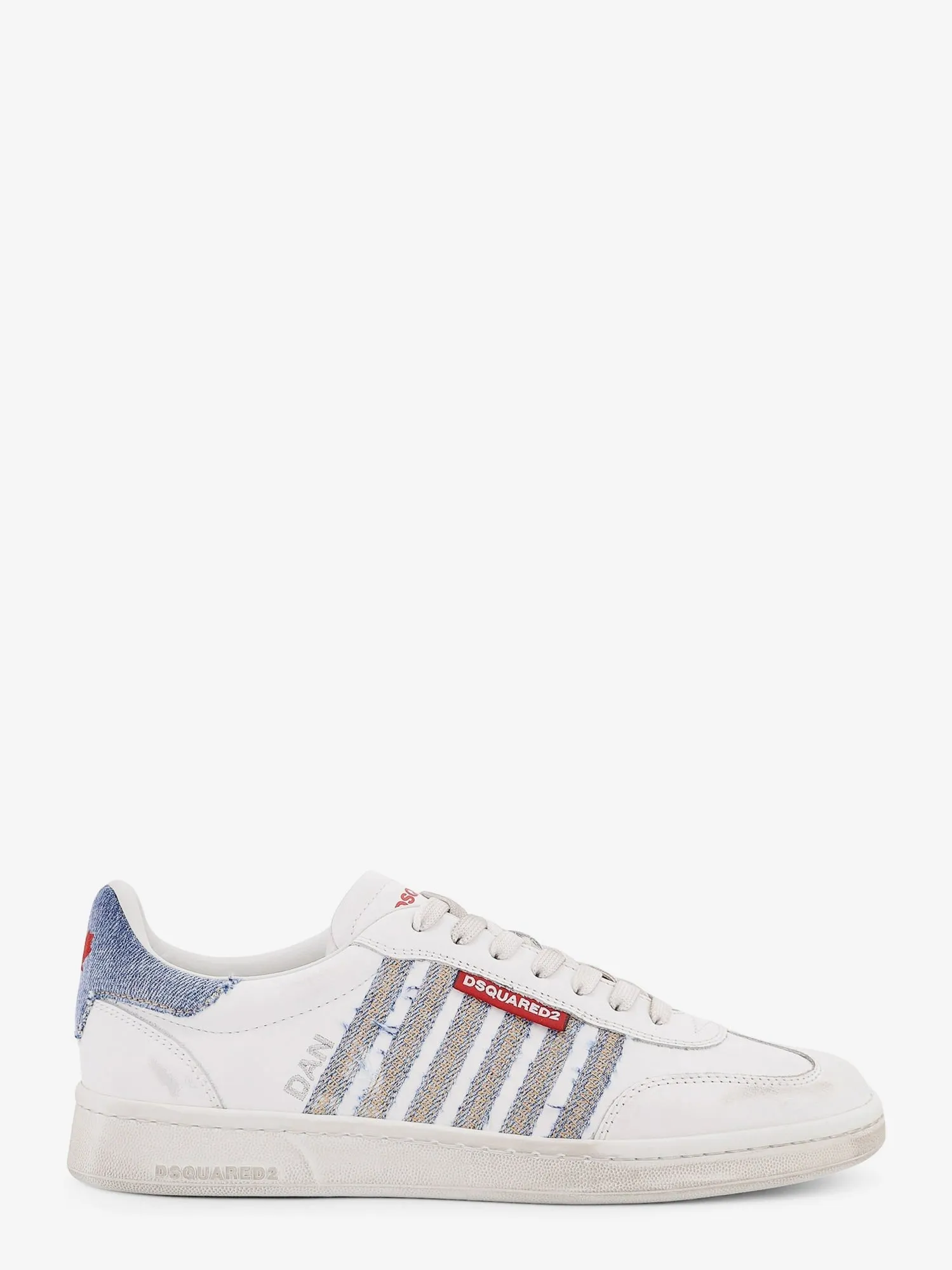 Dsquared2 Low-top leather sneakers with denim profiles sold by Siebentaschen