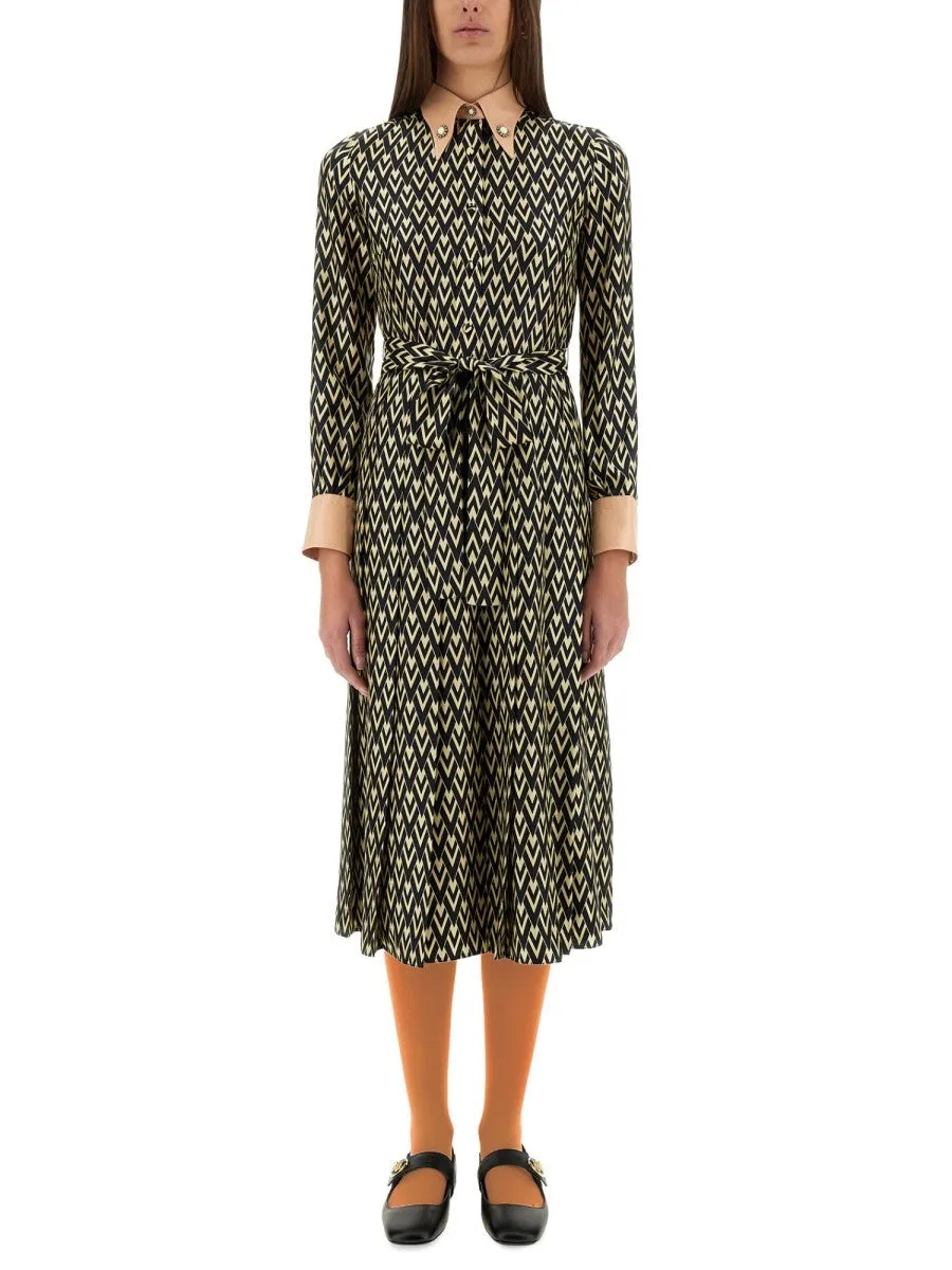 Valentino "TOUTE LA V" TWILL MIDI DRESS sold by Siebentaschen