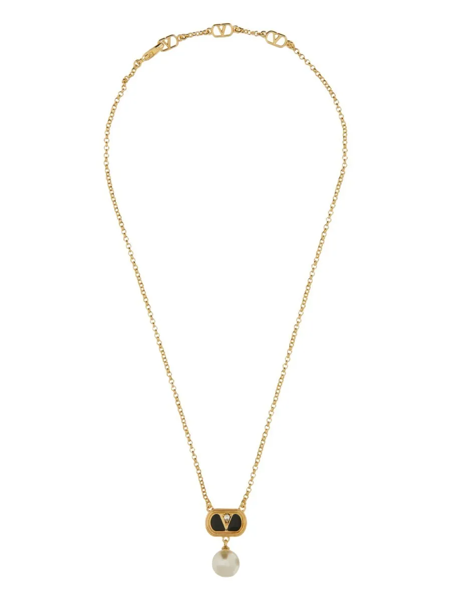 Valentino Garavani METAL "OVALETTE" NECKLACE WITH ENAMEL, CRYSTAL AND SWAROVSKI® PEARL sold by Siebentaschen