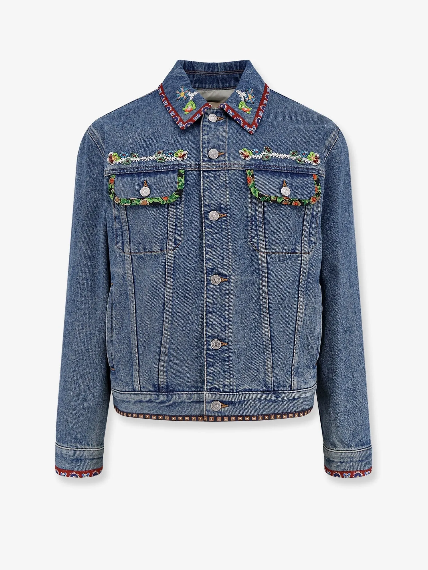 Valentino Denim jacket with multicolor embroidery sold by Siebentaschen