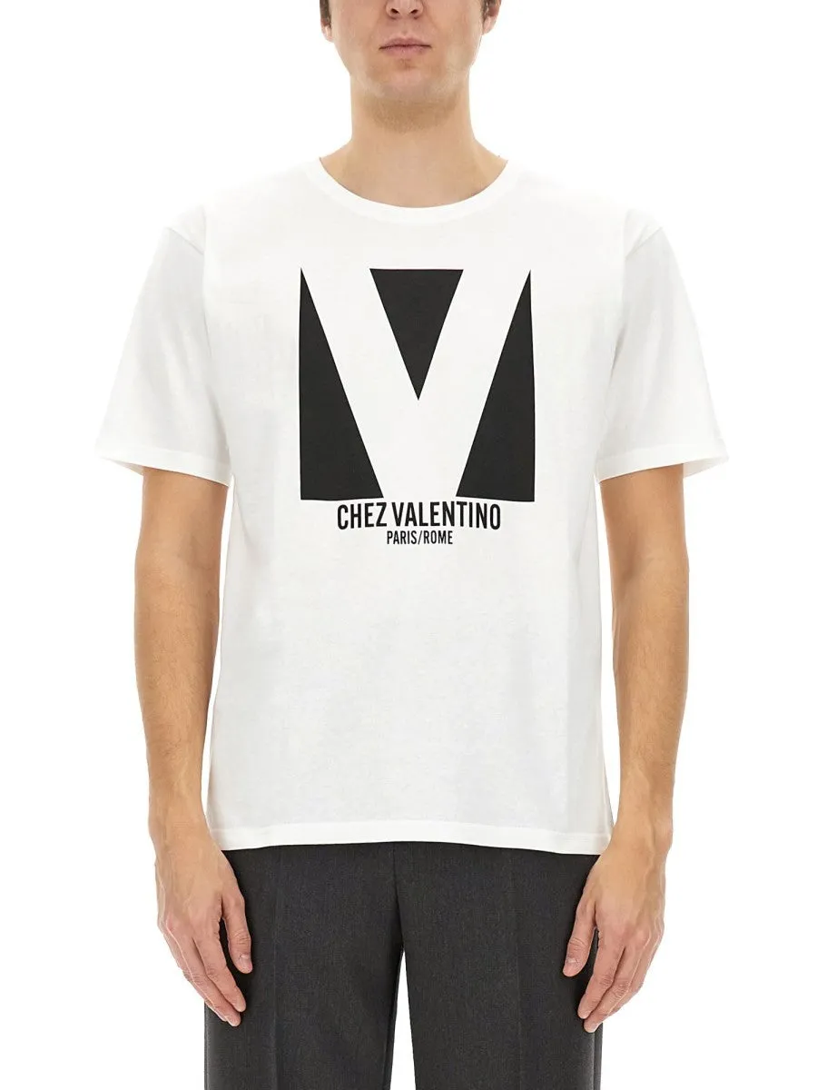 Valentino COTTON T-SHIRT WITH "CHEZ VALENTINO" PRINT sold by Siebentaschen