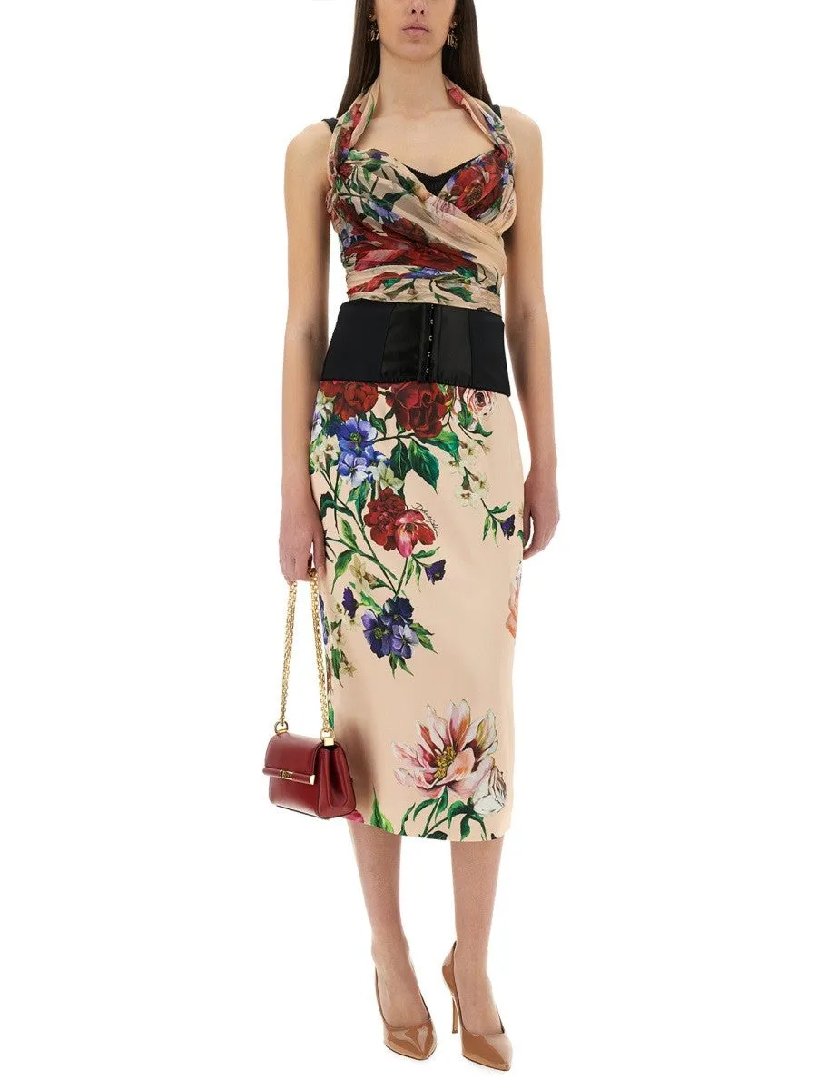 Dolce & Gabbana FLOWER PRINT SATIN MIDI PENCIL SKIRT sold by Siebentaschen product image thumbnail 2