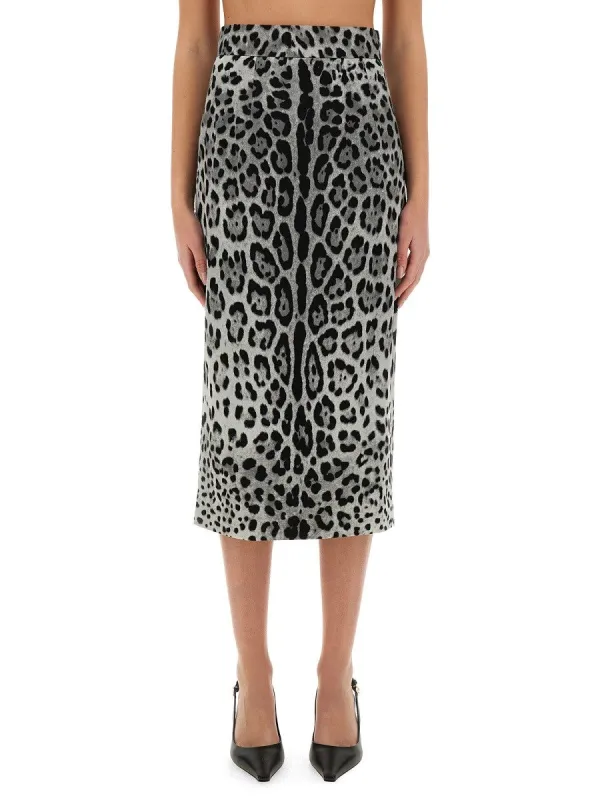Dolce & Gabbana LEOPARD PRINT CHARMEUSE LONGUETTE SKIRT sold by Siebentaschen