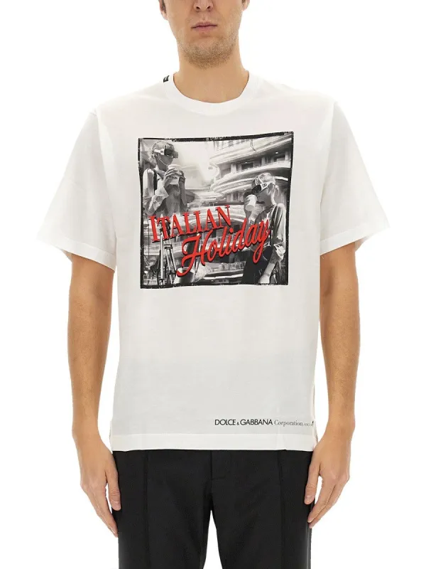 Dolce & Gabbana COTTON T-SHIRT WITH "ITALIAN HOLIDAY" PRINT sold by Siebentaschen