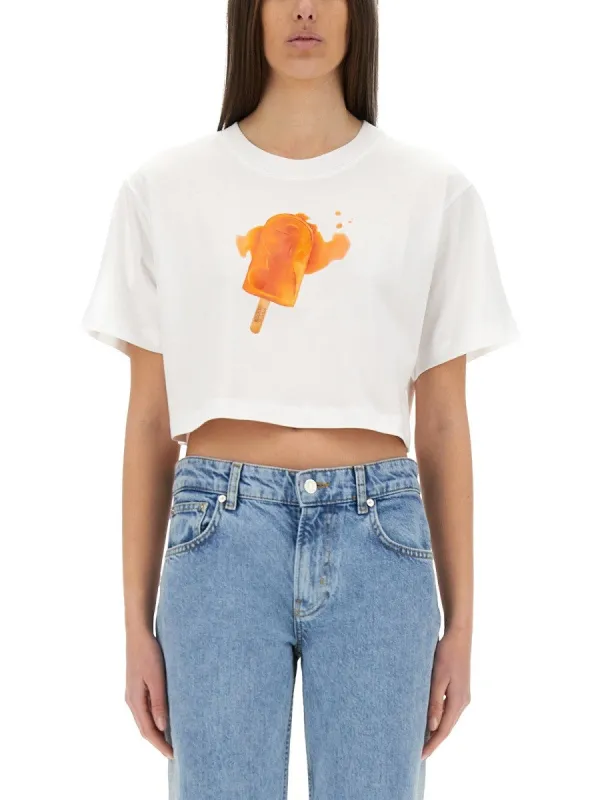 MOSCHINO JEANS ICE-CREAM PRINT CROPPED T-SHIRT sold by Siebentaschen