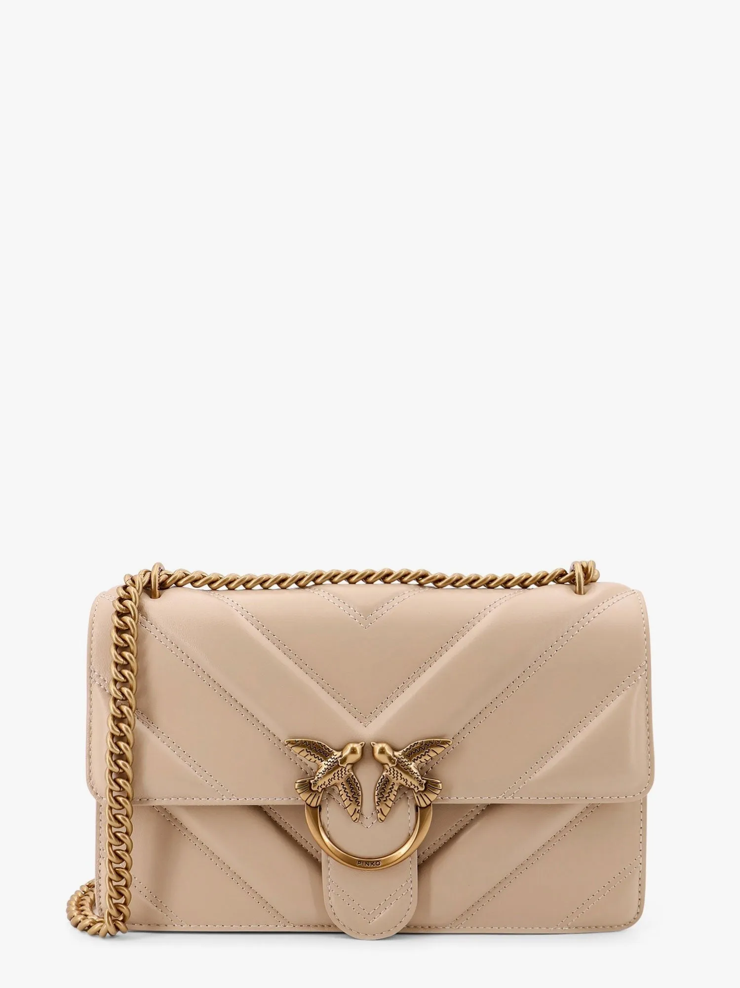 Pinko Love one classic matelassé leather shoulder bag with love birds buckle sold by Siebentaschen