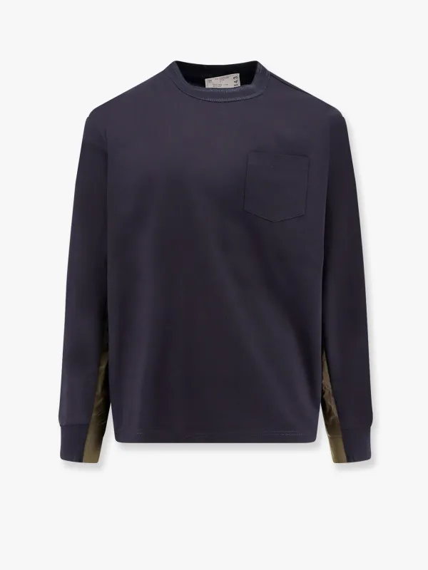 SACAI Cotton t-shirt with nylon insert sold by Siebentaschen