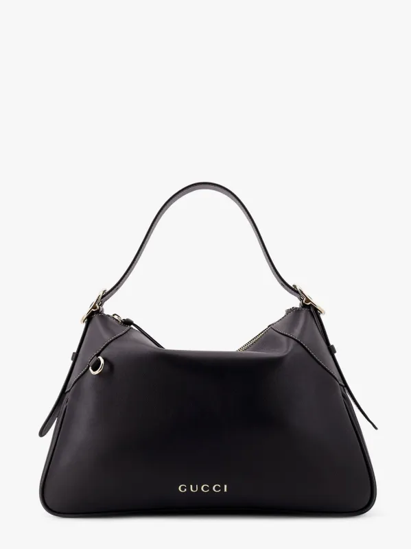 Gucci GG Emblem leather shoulder bag with frontal logo sold by Siebentaschen