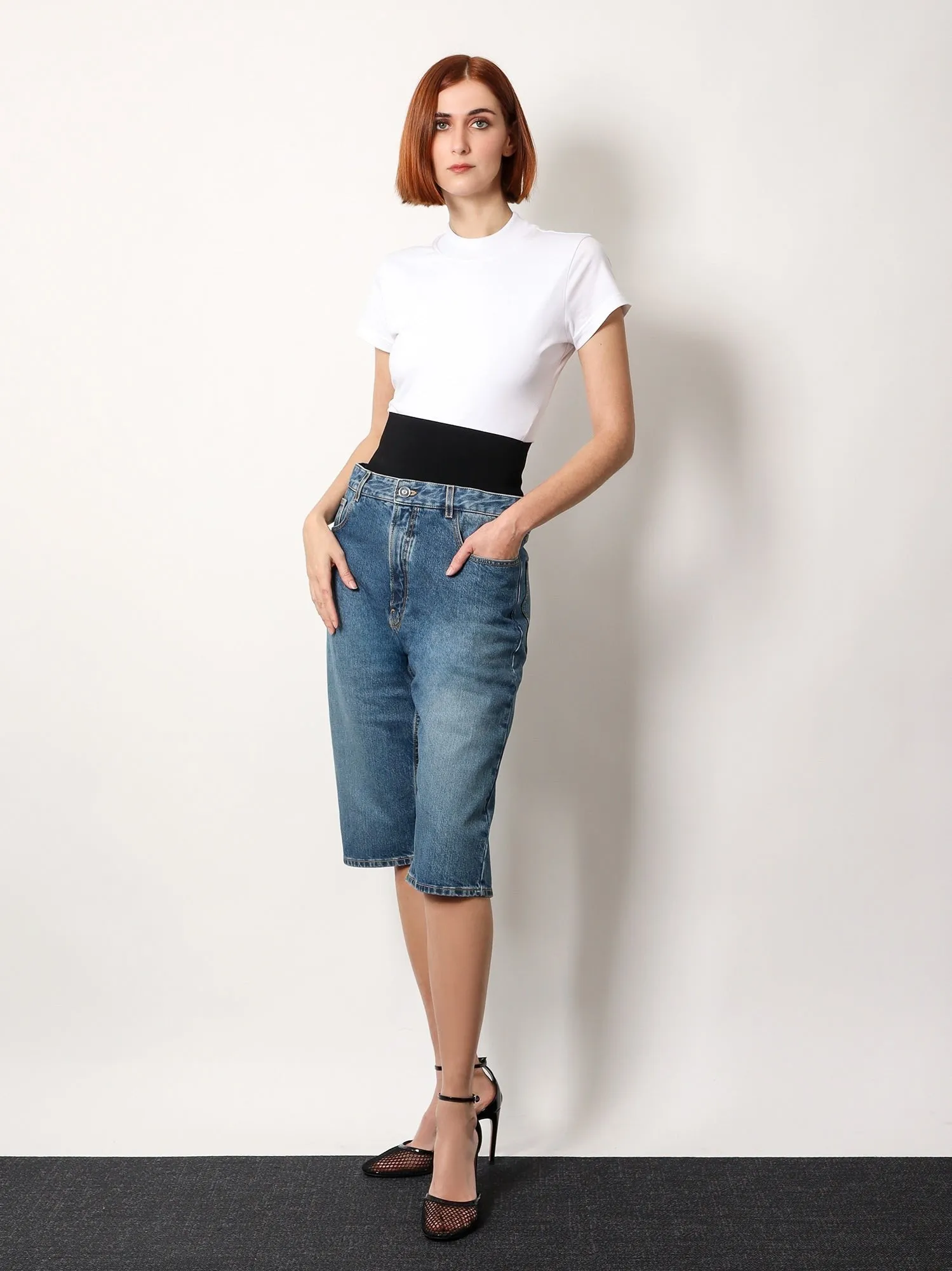 ALAIA Denim bermuda shorts with ribbed band sold by Siebentaschen product image thumbnail 2