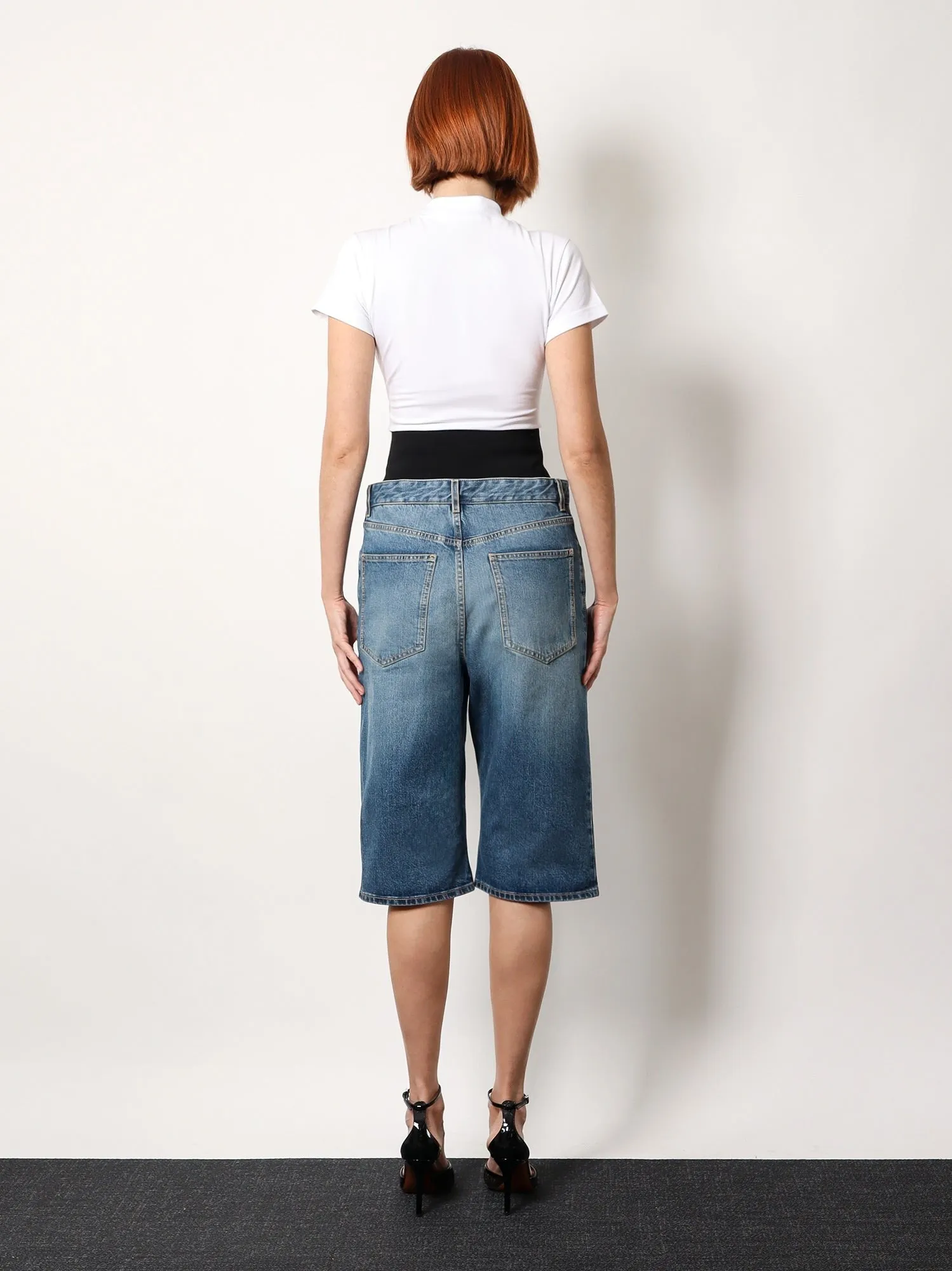ALAIA Denim bermuda shorts with ribbed band sold by Siebentaschen product image thumbnail 3
