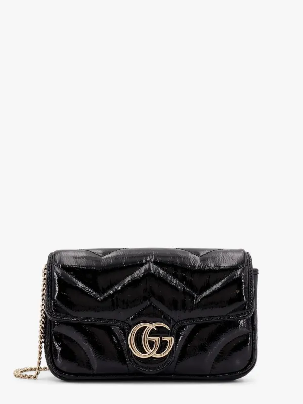 Gucci Gg marmont patent leather shoulder bag with frontal gg logo sold by Siebentaschen