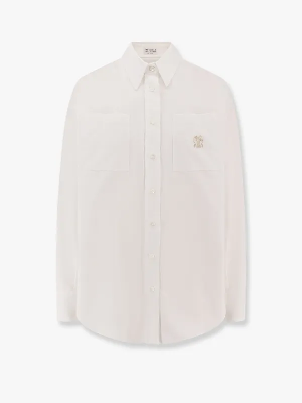 Brunello Cucinelli Cotton shirt with logo embroidery sold by Siebentaschen
