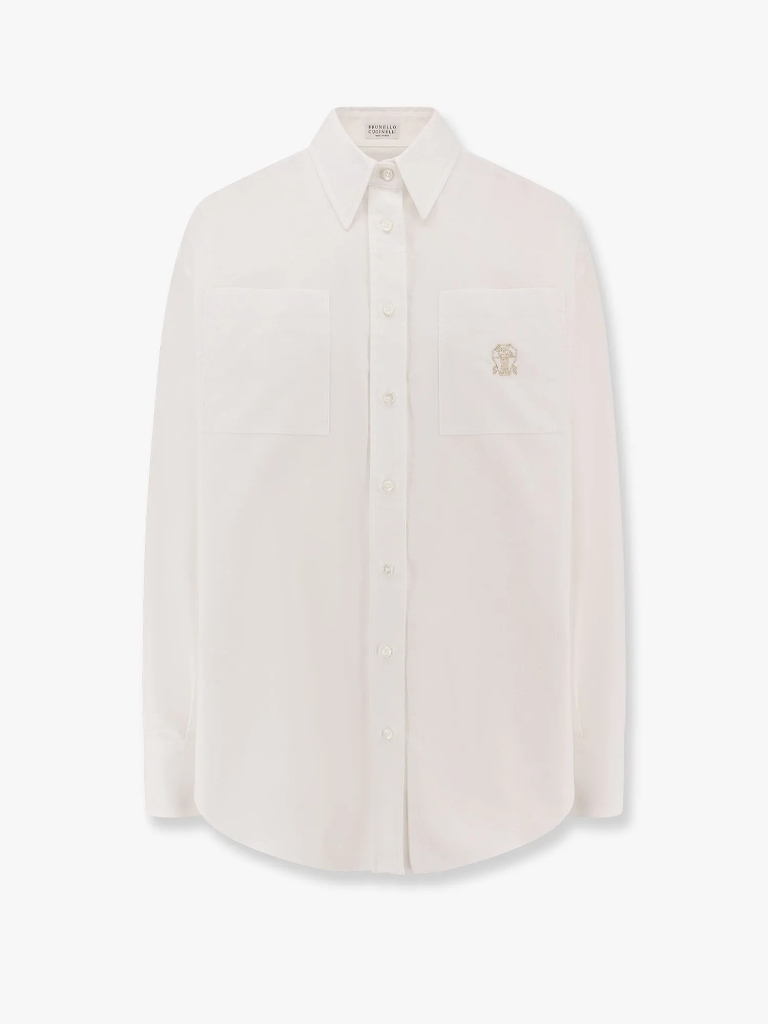 Brunello Cucinelli Cotton shirt with logo embroidery sold by Siebentaschen