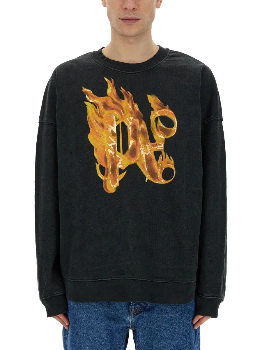 Palm Angels "BURNING MONOGRAM" PRINT SWEATSHIRT sold by Siebentaschen