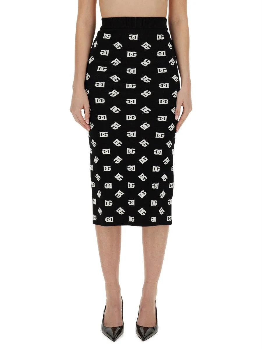 Dolce & Gabbana VISCOSE LOGO JACQUARD PENCIL SKIRT sold by Siebentaschen