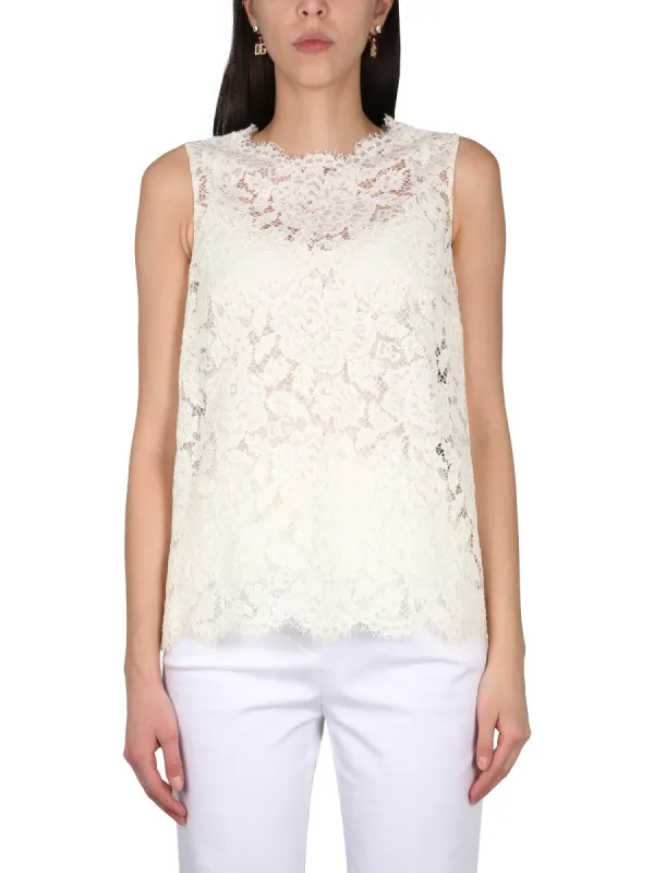 Dolce & Gabbana LOGOED STRETCH LACE TOP sold by Siebentaschen