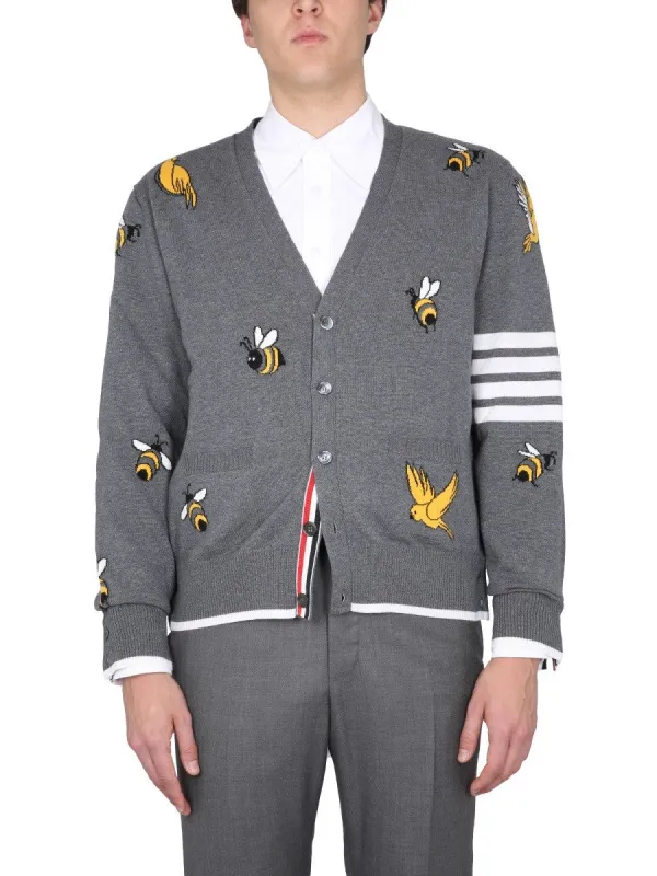 THOM BROWNE CARDIGAN WITH BIRDS AND BEES INLAYS sold by Siebentaschen