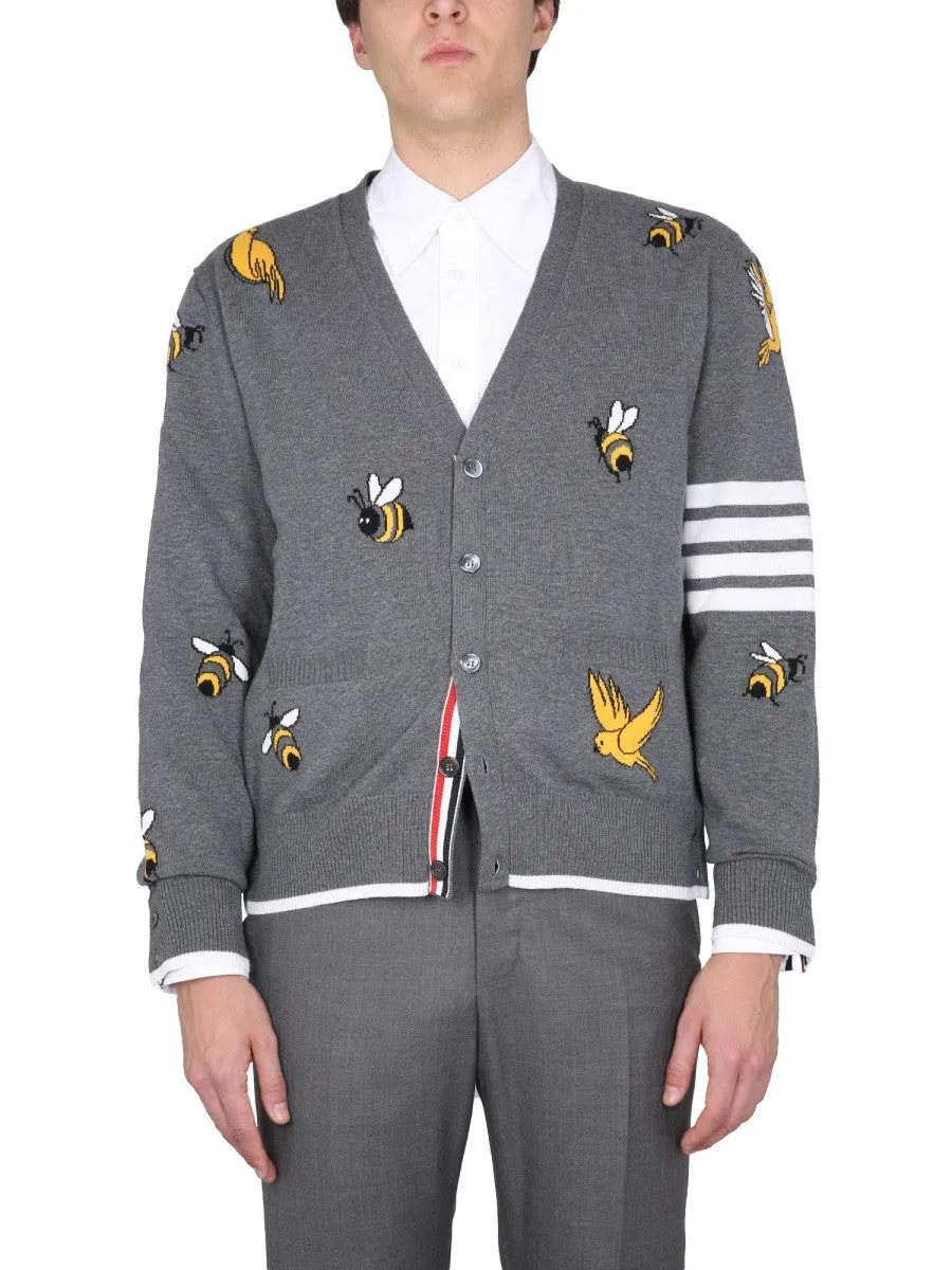 THOM BROWNE CARDIGAN WITH BIRDS AND BEES INLAYS sold by Siebentaschen