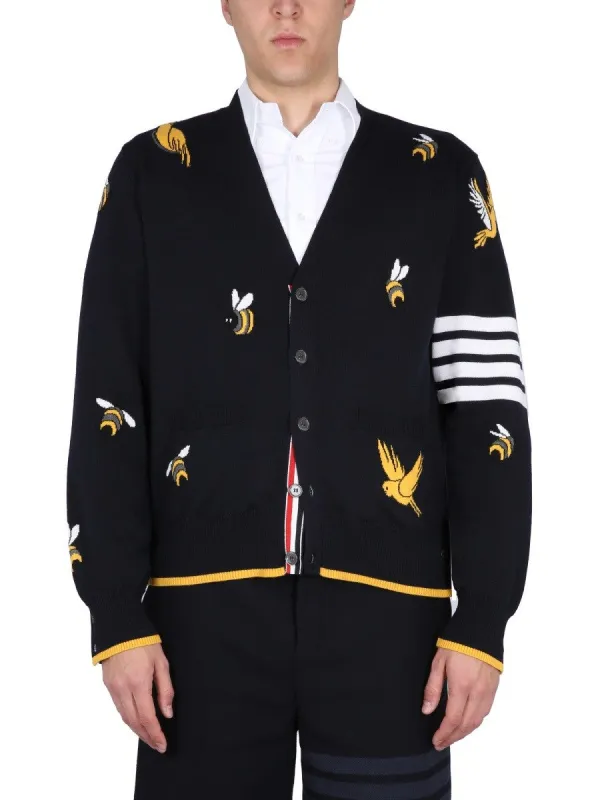 THOM BROWNE CARDIGAN WITH BIRDS AND BEES INLAYS sold by Siebentaschen
