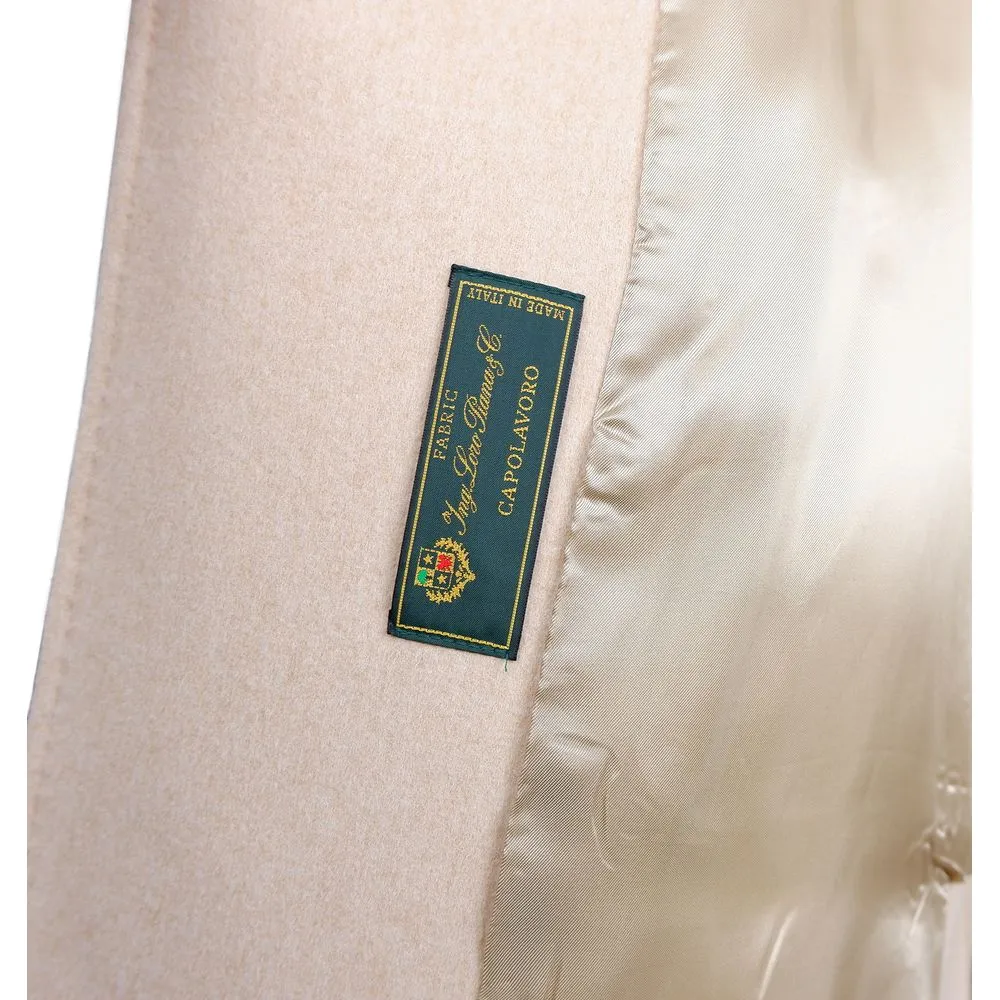 Made in Italy Beige Wool Women Coat with Rabbit Fur Collar sold by Siebentaschen product image thumbnail 3