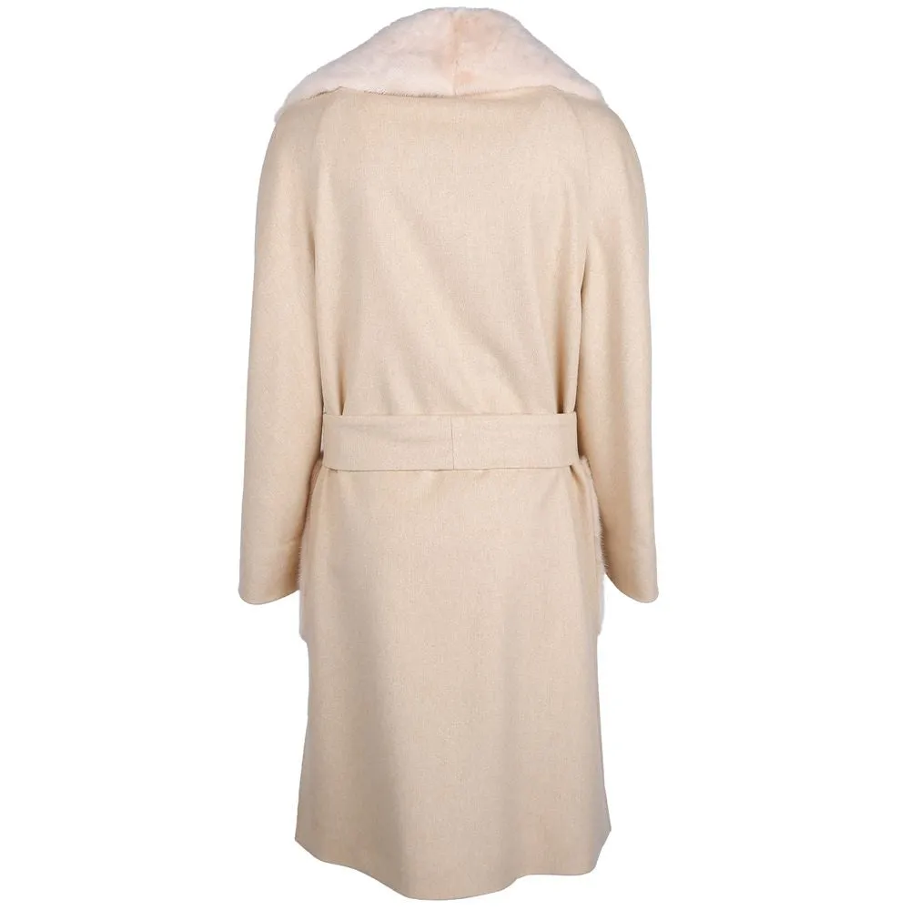 Made in Italy Beige Wool Women Coat with Rabbit Fur Collar sold by Siebentaschen product image thumbnail 2