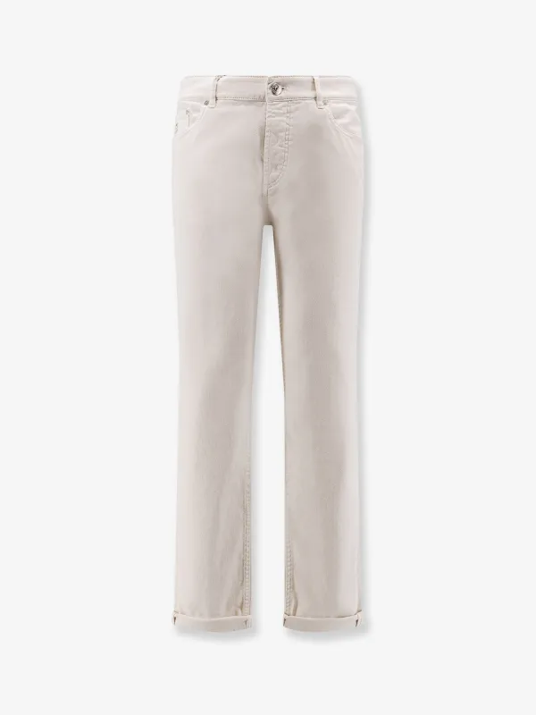 Brunello Cucinelli Traditional Fit white denim trousers sold by Siebentaschen
