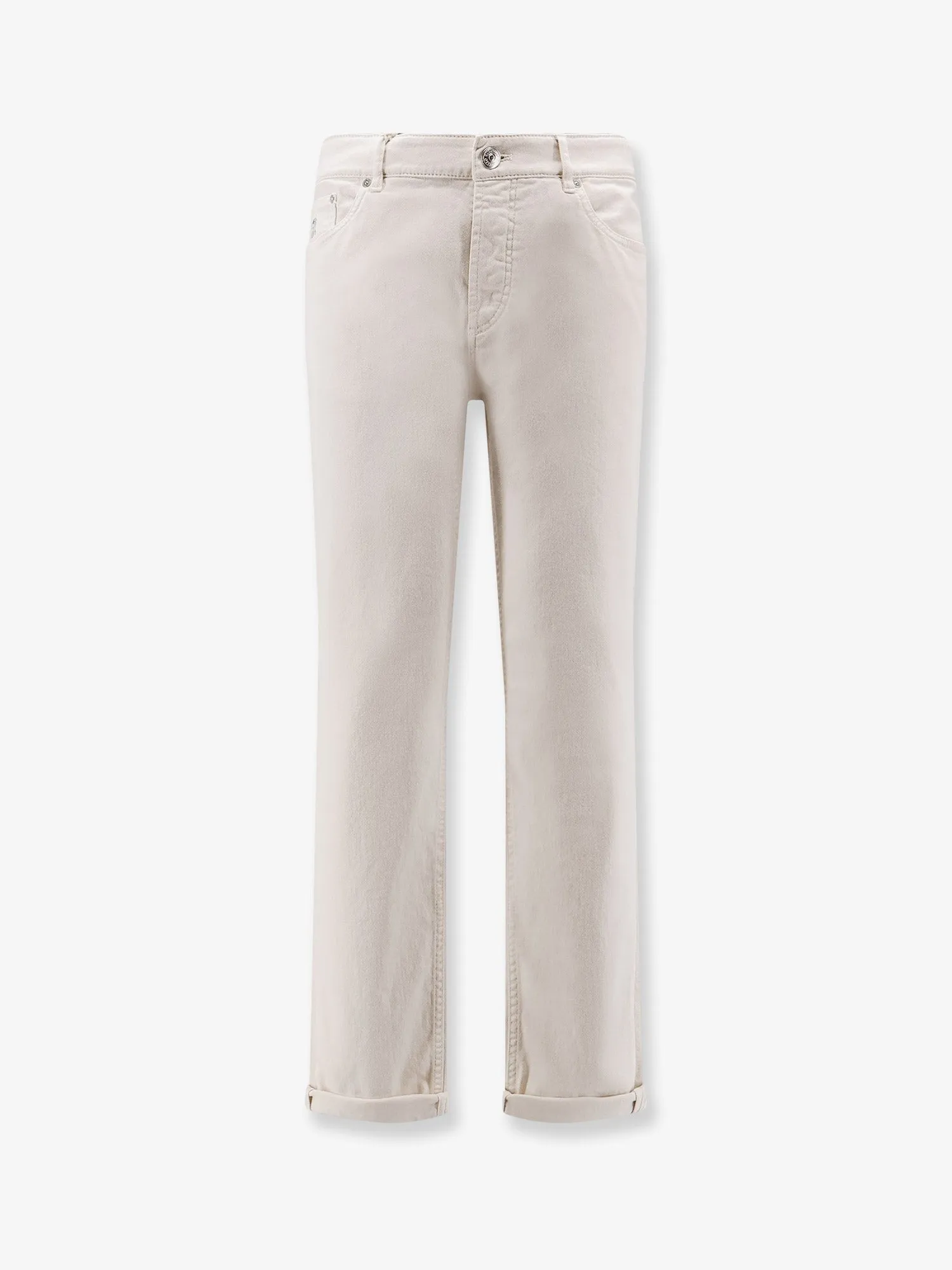 Brunello Cucinelli Traditional Fit white denim trousers sold by Siebentaschen