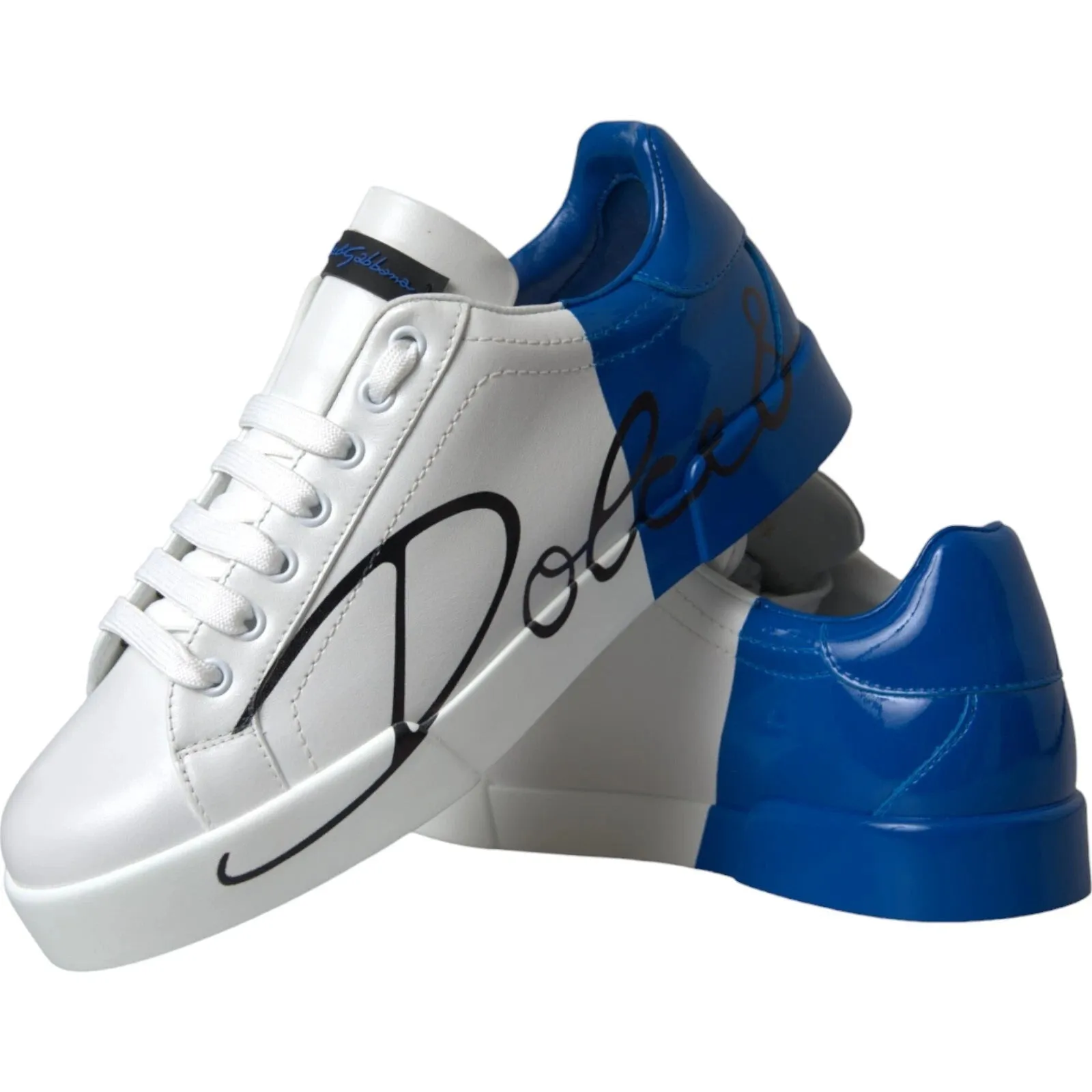 Dolce & Gabbana White Blue Logo Low Top Leather Sneakers Shoes sold by Siebentaschen product image thumbnail 4