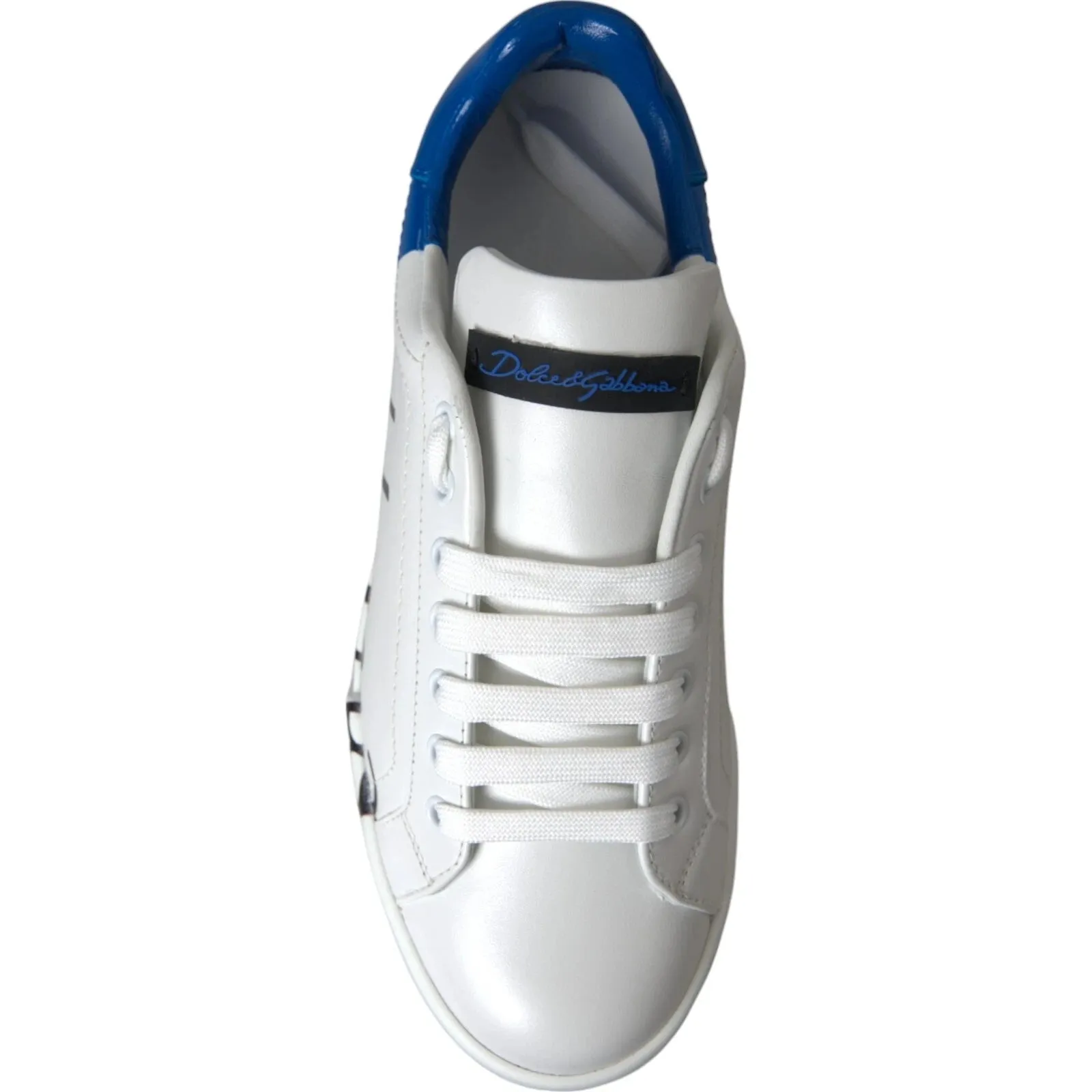 Dolce & Gabbana White Blue Logo Low Top Leather Sneakers Shoes sold by Siebentaschen product image thumbnail 2