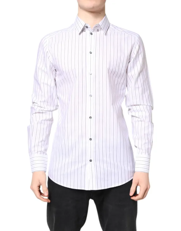 Dolce & Gabbana White Stripes Cotton GOLD Formal Dress Shirt sold by Siebentaschen