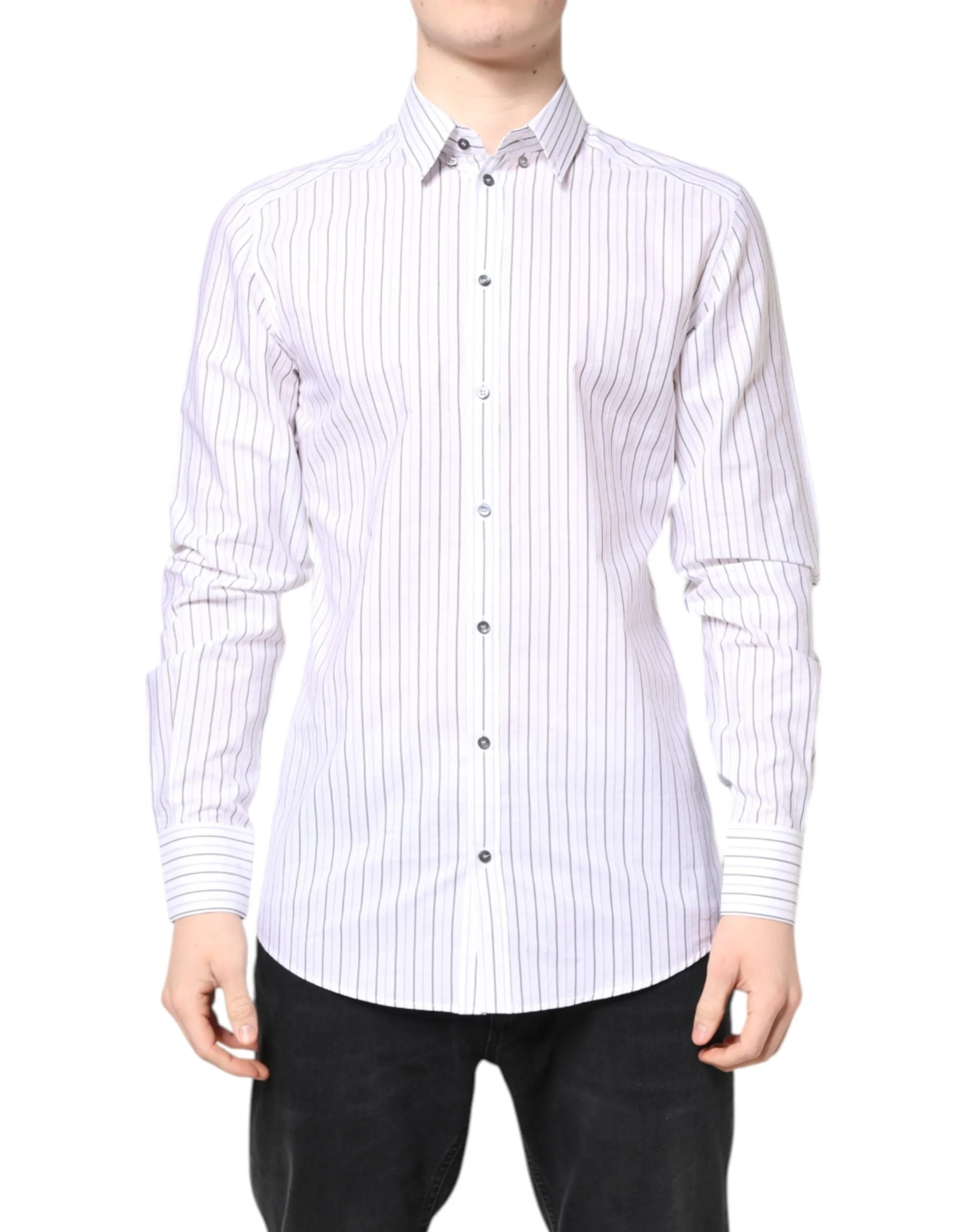 Dolce & Gabbana White Stripes Cotton GOLD Formal Dress Shirt sold by Siebentaschen