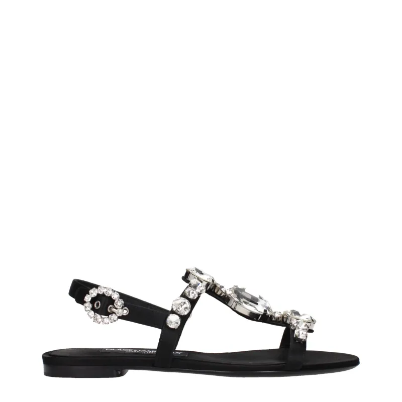 Dolce & Gabbana Black Satin Flat Sandals sold by Siebentaschen